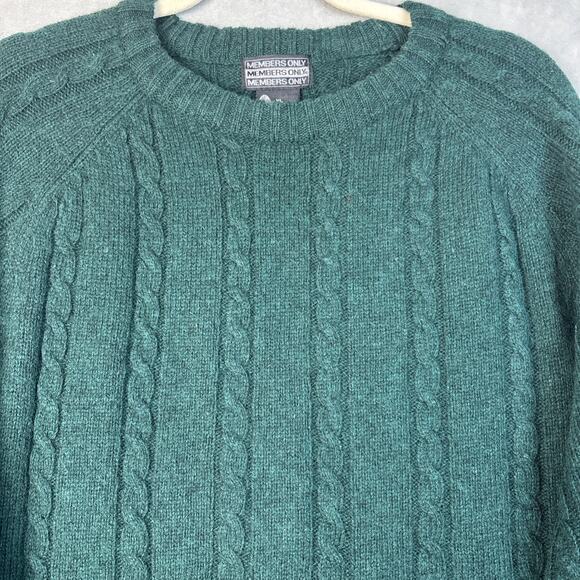 VTG Shetland Wool Cable Knit Men’s XL Sweater Fisherman Emerald Green Holiday - Picture 2 of 7
